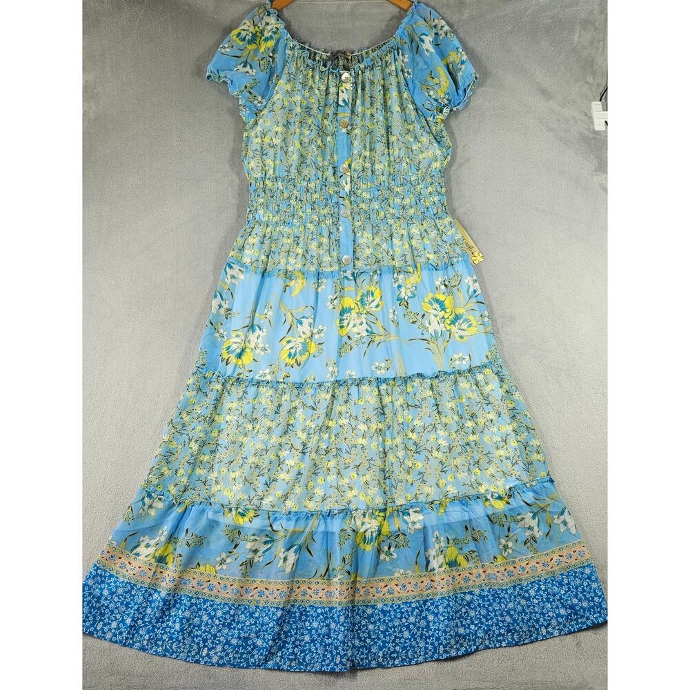 Figueroa & Flower Tiered‎ Maxi Dress Womens XL Smocked Cottagecore Boho Prairie